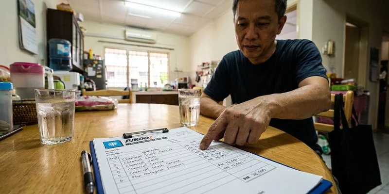 Comparison chart showing true cost of aircond chemical wash services when including hidden fees for gas topup and drainage