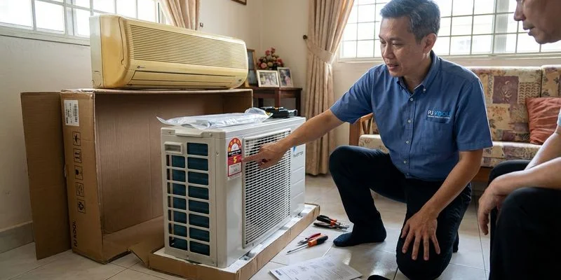Diagram showing how inverter aircond maintains steady temperature compared to non inverter on off cycling pattern