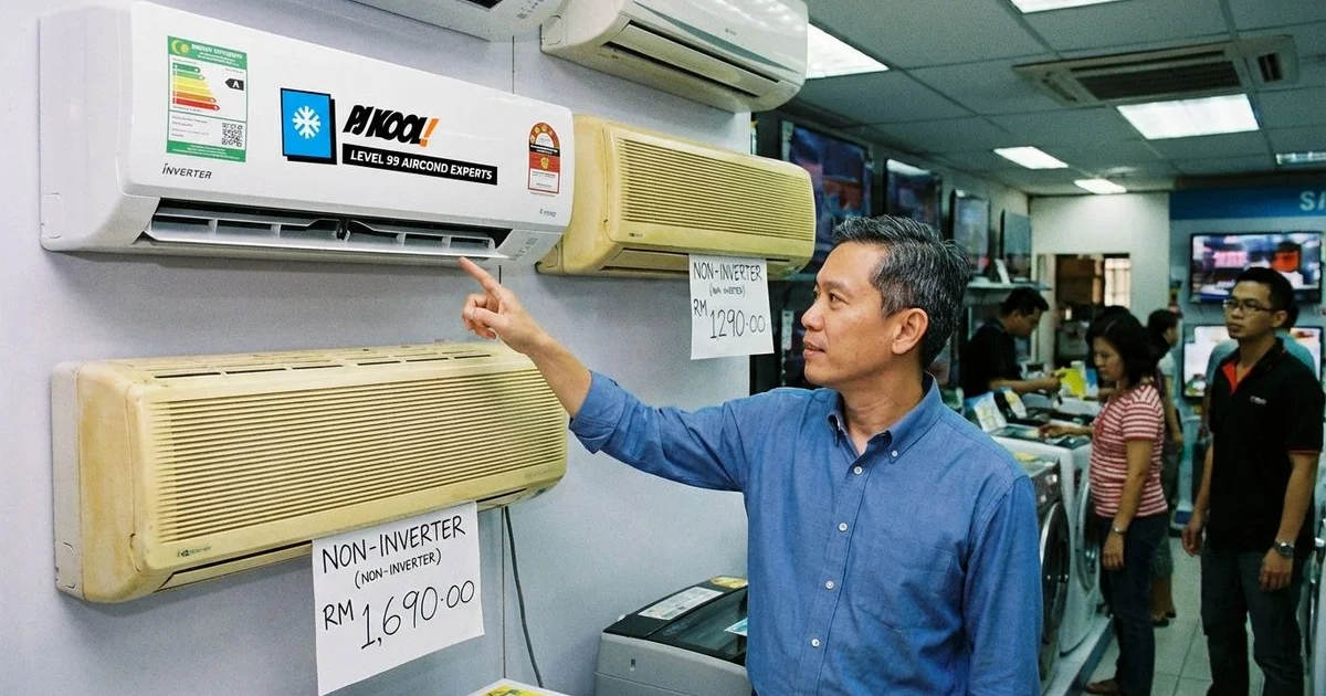 Side-by-side comparison of inverter and non-inverter aircond units for Malaysia